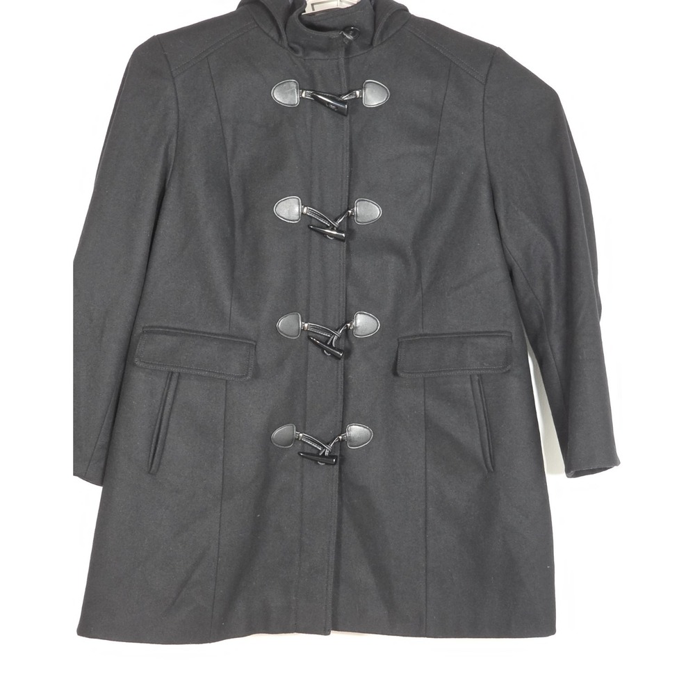 Tommy Hilfiger Womens 2X Black Wool Blend Hooded Toggle Duffle Coat Fisherman